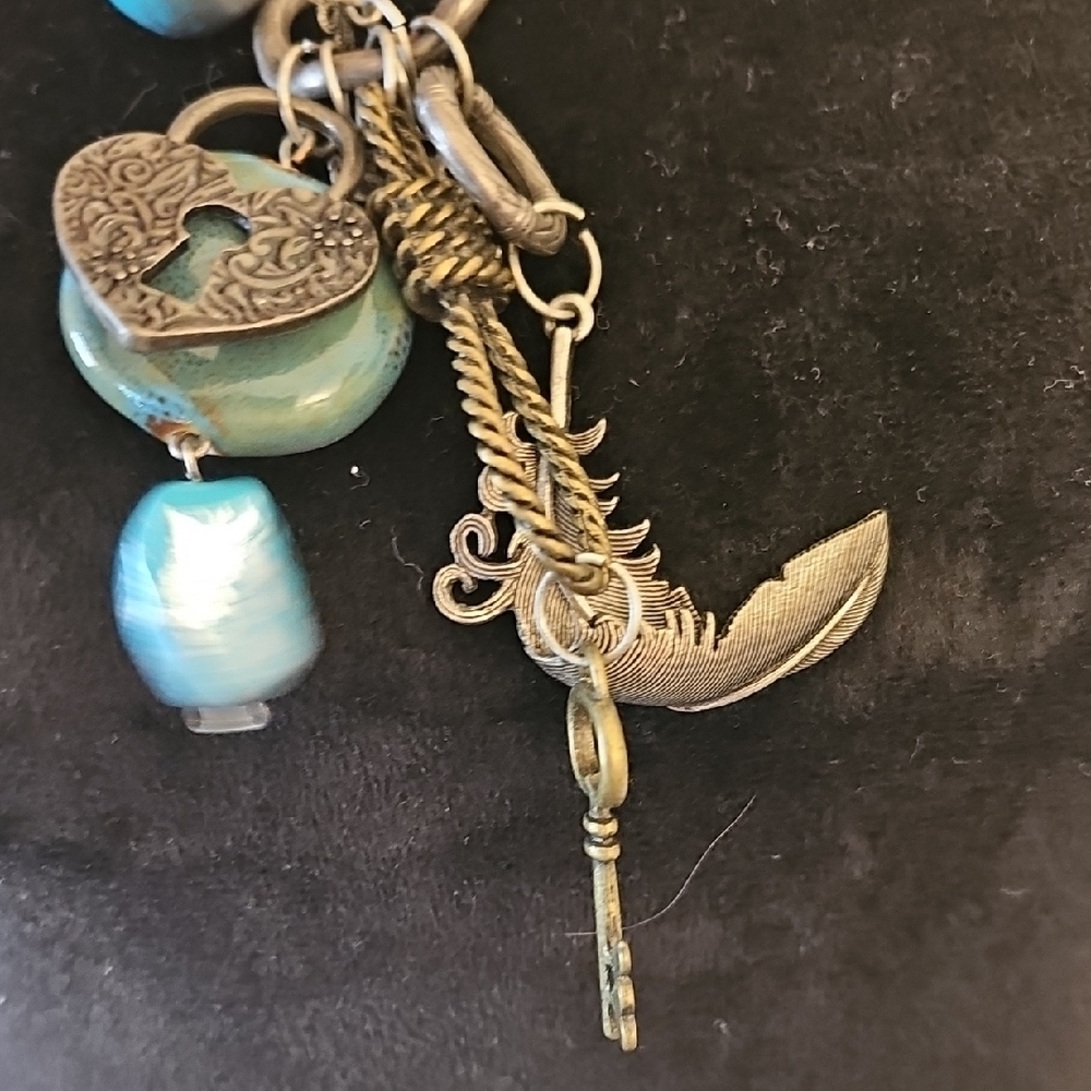 Chic Silver Necklace with Blue And Silver Charms - Picture 2 of 5